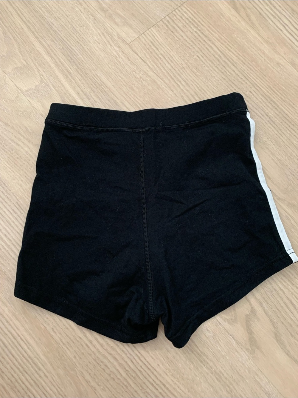 Black Women's Athletic Shorts with White Side Stripes - Picture 2 of 3